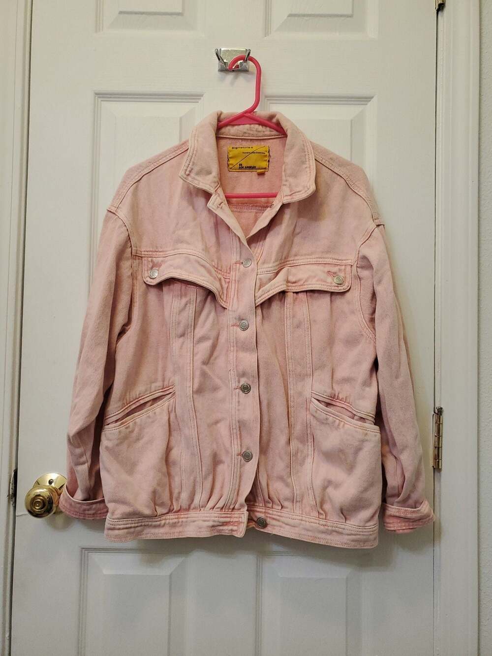 Signature 8 Women's Urban Streetwear Faded Pink Denim Jacket